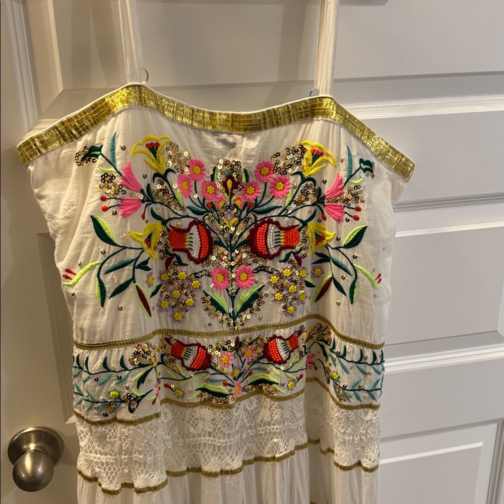 Stunning Boston Proper Sequin & Embroidered Lace Inset Maxi Dress in White XL
